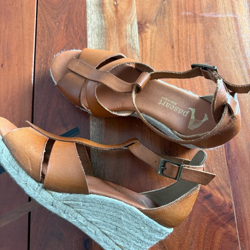 Elegant Brown Leather Espadrille Wedges